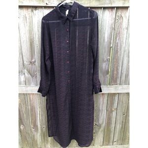 Purple Ankle Length Blouse ButtonUp w Side Slits